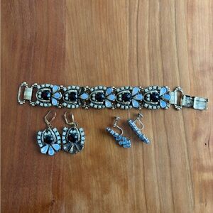 Vintage Costume Jewelry Bracelet and Earrings + Bonus Pair of Lt Blue Earrings